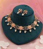Peach & black color meenakari necklace set