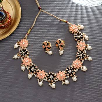 Peach & black color meenakari necklace set 2