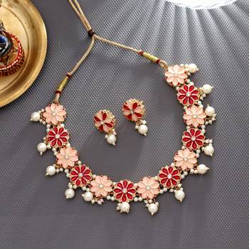 Rani & peach color meenakari necklace set 2