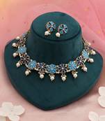 Firozi & blue color meenakari necklace set