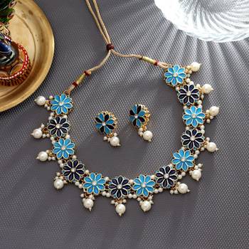 Firozi & blue color meenakari necklace set 2
