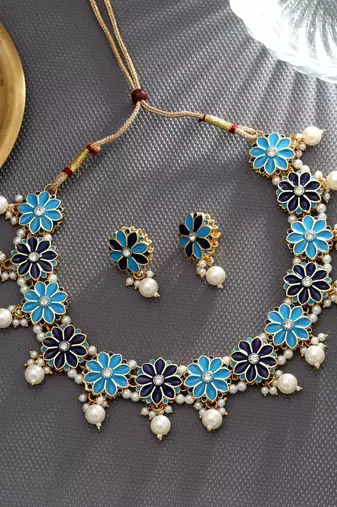Firozi & blue color meenakari necklace set