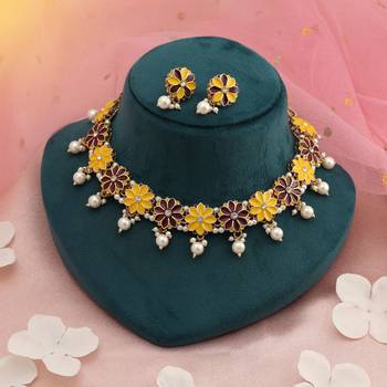 Yellow & maroon color meenakari necklace set 1