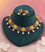 Yellow & maroon color meenakari necklace set