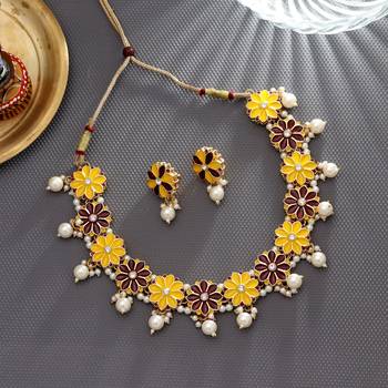 Yellow & maroon color meenakari necklace set 2