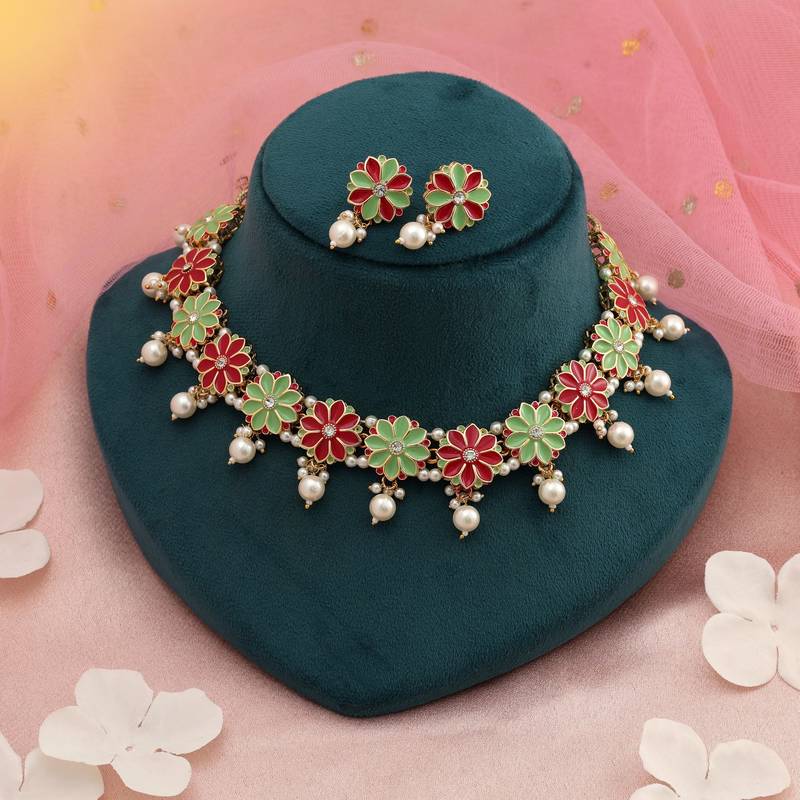 Rani & pista green color meenakari necklace set
