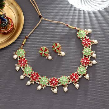 Rani & pista green color meenakari necklace set 2