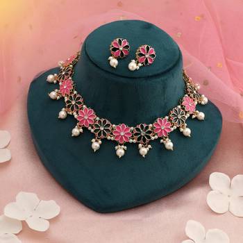 Pink & green color meenakari necklace set 1