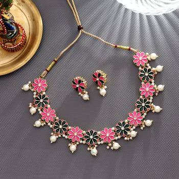 Pink & green color meenakari necklace set 2