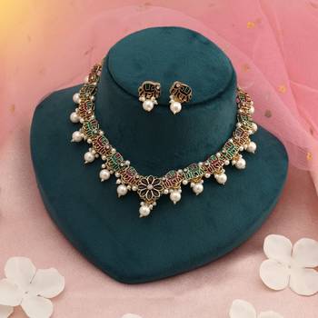 Maroon & green color meenakari necklace set 1