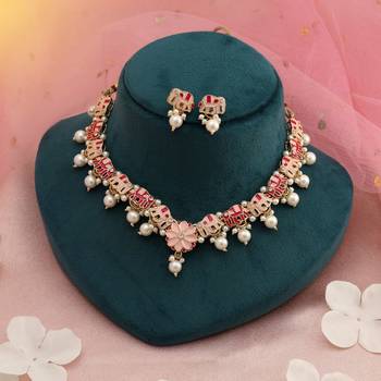 Rani & peach color meenakari necklace set 1