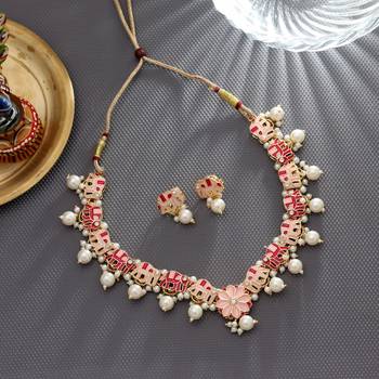 Rani & peach color meenakari necklace set 2