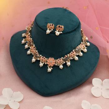 Peach & purple color meenakari necklace set 1