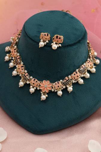 Peach & purple color meenakari necklace set