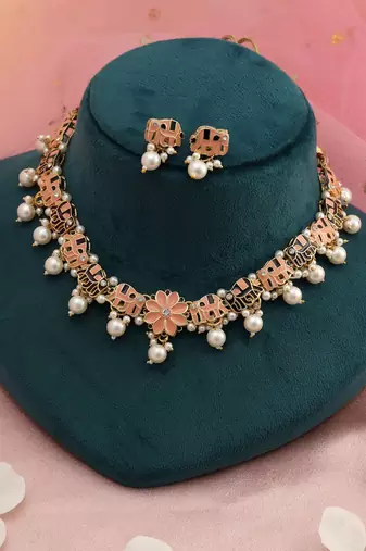 Peach & purple color meenakari necklace set