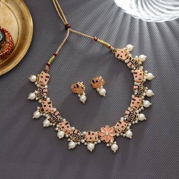 Peach & purple color meenakari necklace set 2