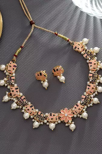 Peach & purple color meenakari necklace set