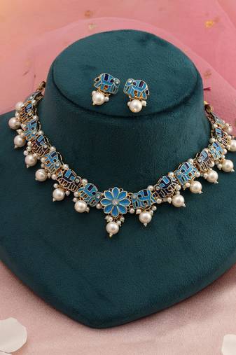 Firozi & blue color meenakari necklace set