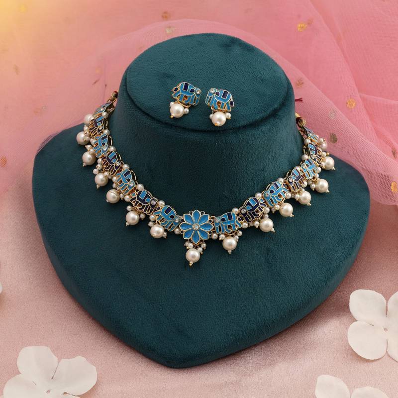 Firozi & blue color meenakari necklace set