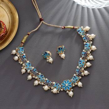 Firozi & blue color meenakari necklace set 2