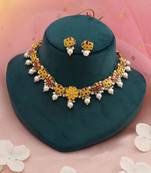 Yellow & red color meenakari necklace set