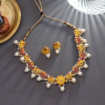 Yellow & red color meenakari necklace set 2