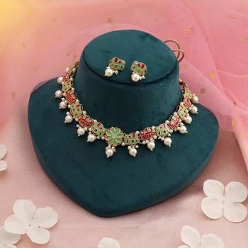 Rani & pista green color meenakari necklace set 1