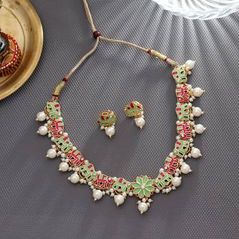 Rani & pista green color meenakari necklace set 2