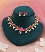 Pink & green color meenakari necklace set