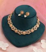 Peach & purple color meenakari necklace set