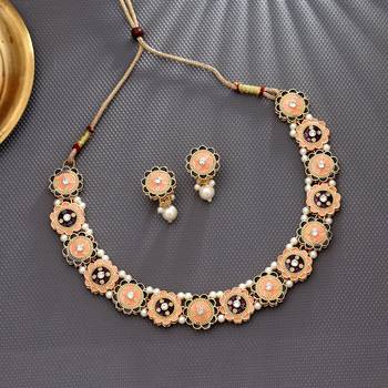 Peach & purple color meenakari necklace set 2