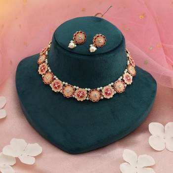 Rani & peach color meenakari necklace set 1