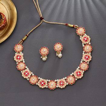 Rani & peach color meenakari necklace set 2