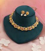 Yellow & red color meenakari necklace set