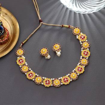 Yellow & red color meenakari necklace set 2