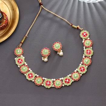 Rani & pista green color meenakari necklace set 2