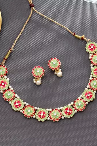 Rani & pista green color meenakari necklace set
