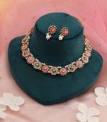Pink & green color meenakari necklace set