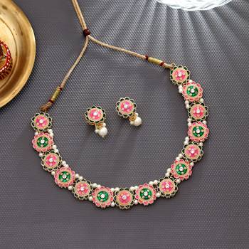 Pink & green color meenakari necklace set 2