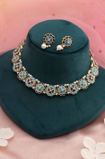 Firozi & blue color meenakari necklace set