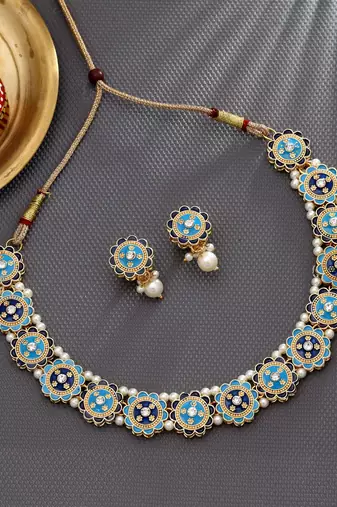 Firozi & blue color meenakari necklace set