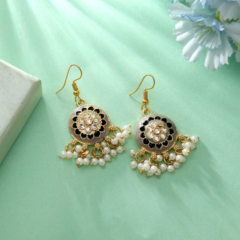 Grey color meenakari earrings
