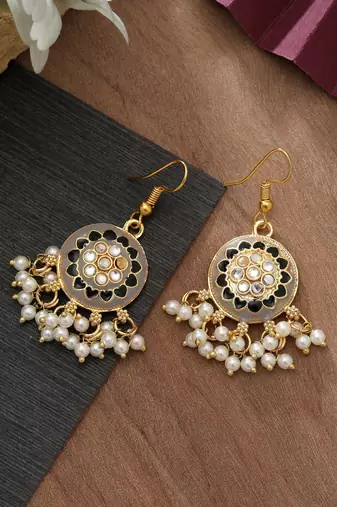 Grey color meenakari earrings