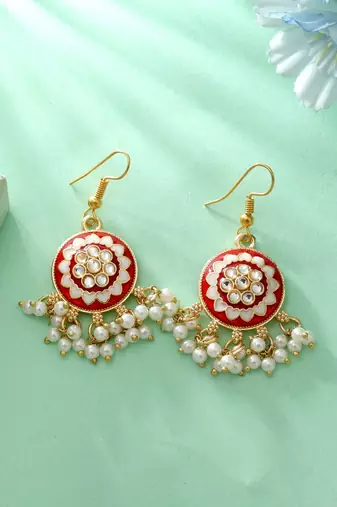 Red color meenakari earrings
