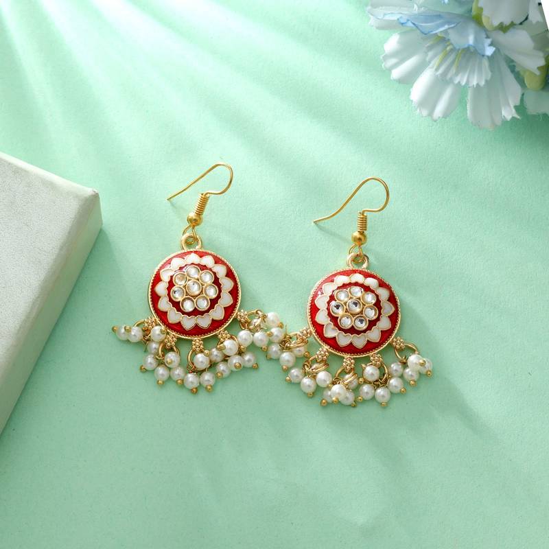 Red color meenakari earrings