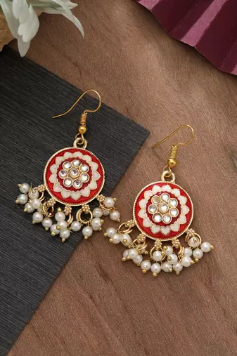 Red color meenakari earrings