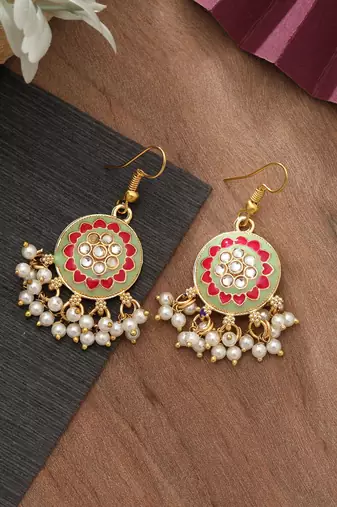 Multi green color meenakari earrings
