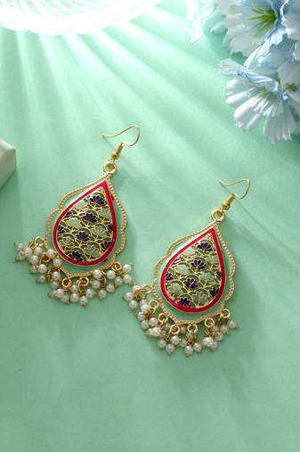 Pista green color meenakari earrings