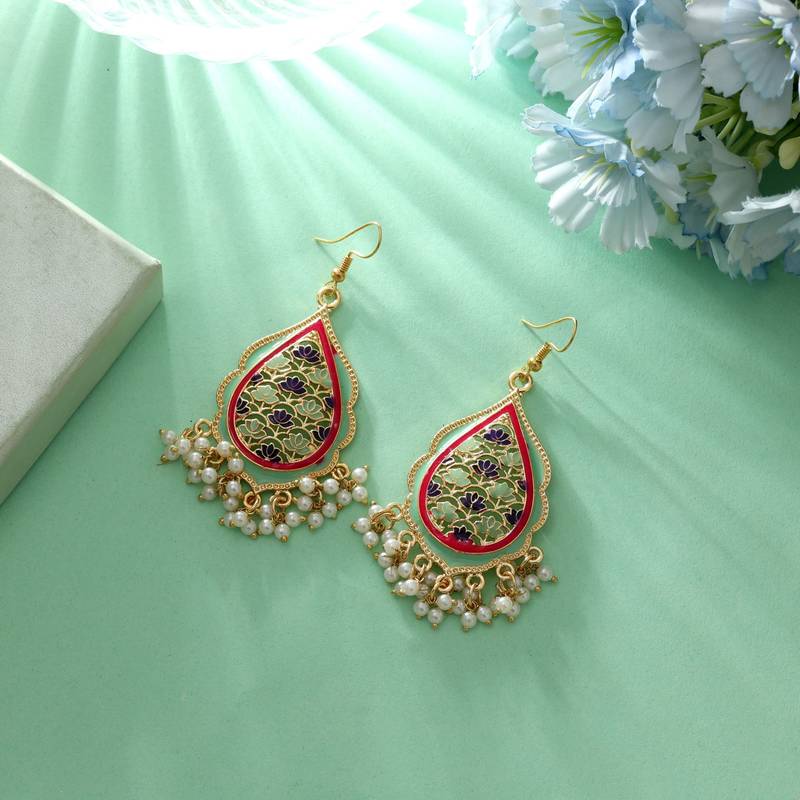 Pista green color meenakari earrings