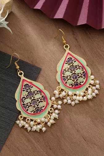 Pista green color meenakari earrings